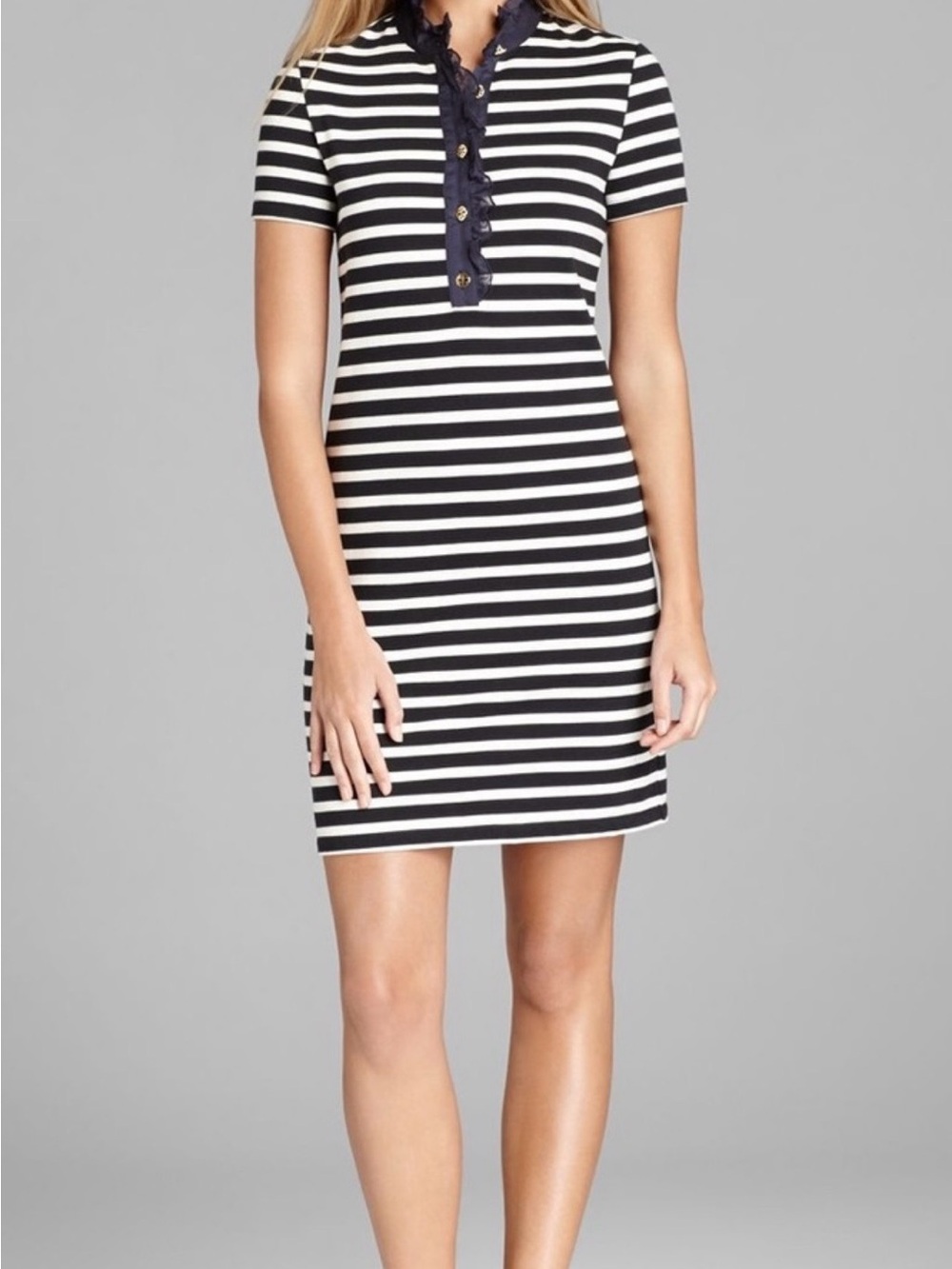 Tory Burch Navy and White Striped Dress
